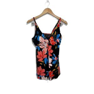 Swim Solutions One Piece Swimsuit Swimdress size 12 large NWOT black floral